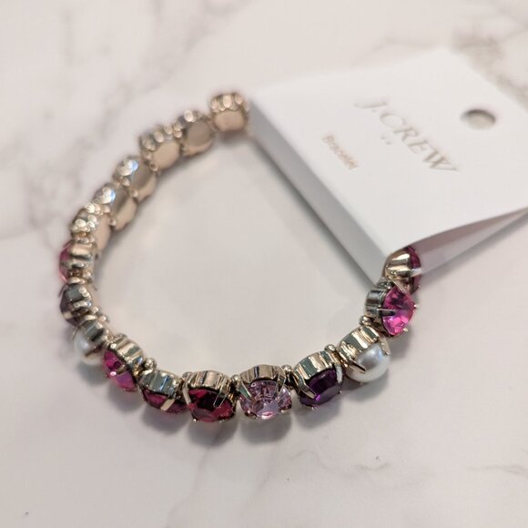 J.Crew Factory Crystal and Pearl Stretch Bracelet - Picture 1 of 8